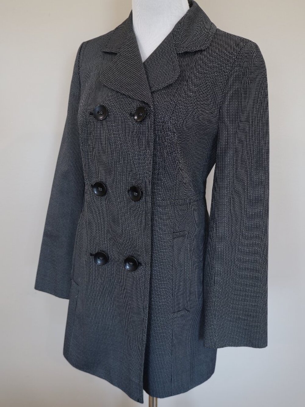 ANN TAYLOR LOFT Small Petite SP Women's Jacket Gray Black Lightweight Pea Coat